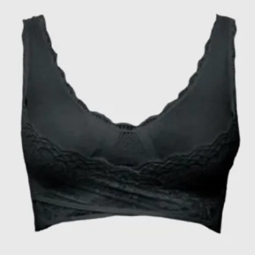 NEW! CaraMia Bra Padded Bralette, Wire-Free Lace Criss-Cross Straps Black 3X